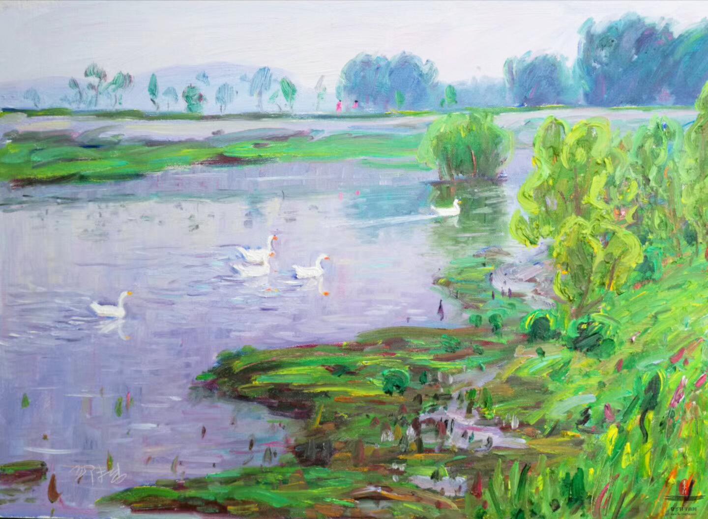 邱拙  油画《春江水暖》
